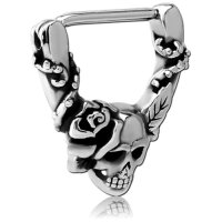 Brustwarzenpiercing Klicker Totenkopf und Rose - SCNC62